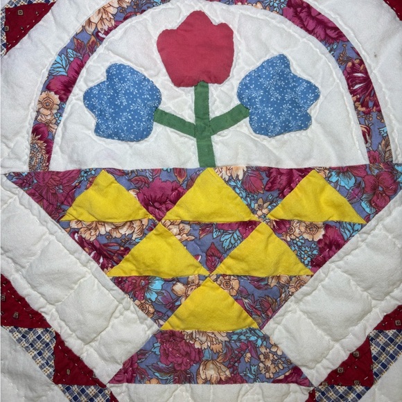 Vintage Patchwork Quilt Flower Basket With Shams 78x79 Appliqué Quilted - Picture 4 of 16